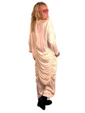 SANCTAMUERTE-Lagenlook Long-Bluse gerafft Satin CREME M-L-XL  40 42 44 46  (65)