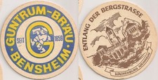 Guntrum Bräu - alter Bierdeckel "Entlang der Bergstrasse: Wachenburg Weinheim"