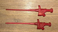 2 x Hirschmann Abgreifklemme in rot, Abgreif Klemme, Klemmprüfspitze, Prüfspitze