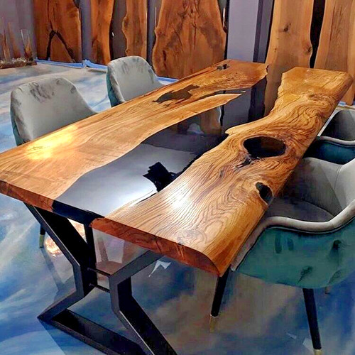 Schwarzer epoxidharz holztisch - schwarzer, epoxidharz-holztisch