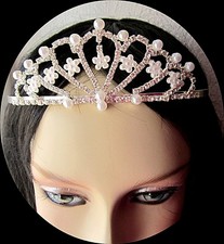 TIARA mit STRASSSTEINE PERLEN BRAUT HOCHZEIT KOPFSCHMUCK DIADEM ANSTECKER
