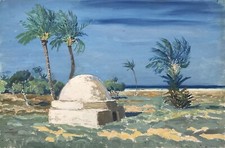 Karl Adser 1912-1995 Djerba Küstenlandschaft mit Palmen Mittelmeer Tunesien  