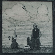 Heinrich Vogeler Der Fischer Worpswede unsign Radierung Aquatinta Bütten 1899