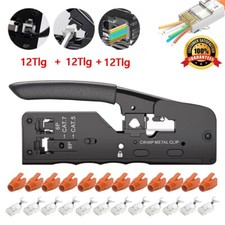 Crimpzange RJ45 + 12 Cat7 Stecker Set Netzwerk Werkzeug Lan Kabel Zange Cat 7 /6