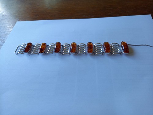 835er silber bernstein armband - 835er, silber+bernstein