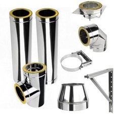 Edelstahl Ofenrohr doppelwandig Rauchrohr Kaminrohr isoliert 100-160mm wählbar