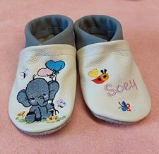 Krabbelschuhe, Lauflernschuhe, Elefant Baby Lederschuhe  Handmad personalisiert