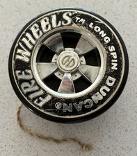 Rare Vintage 1980s Duncan Fire Wheels Black Long Spin Yo-Yo Yoyo Fun retro toy