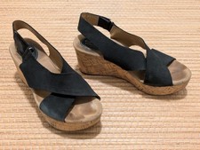 Original CLARKS artisan Sandalen/Sommer-Schuhe/Wedges Schwarz Kork Leder Gr. 38