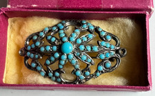Art Deco Brosche  mit Türkis - Antik -  Silber um 1900  -  Länge 4,5 cm