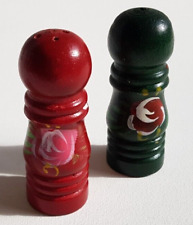 Salz & Pfeffer Streuer Holz Rot Grün Bauernmalerei Bauernrose Handbemalt Vintage