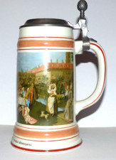 Rarität, Bierkrug mit Zinndeckel, Paulaner, Salvator-Probe 1781,Klostergarten