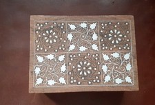 Alte Intarsien Holzschatulle Schmuckkästchen Perlmuttintarsien oder Bein