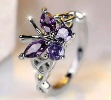 Silberner Ring Schmetterling Lila synthetischer Zitkonia Luxus 18,1 - 57