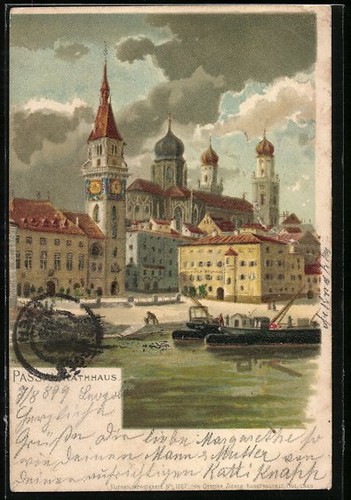 Lithographie passau rathaus - lithographie,