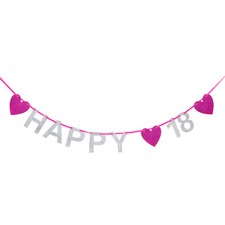 Happy 18 Girlande - Silber Pink Glitzernd - Geburtstag  Birthday Dekoration