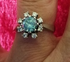 Weissgold Ring 585 Weißgold Damen blaue Steine + Perle gebraucht Gr. 54