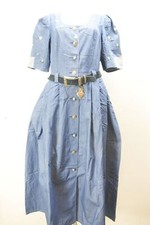 Kurzarm Landhauskleid mit Trachtengürtel Jeans blau Edelweiss Stickerei Gr.44