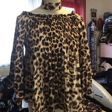Bik Bok Bluse Chiffon Leo Leoparden Top Tunika Rüschen Volants S/m