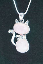 Silberkette mit Rosenquarz-Katzenanhänger