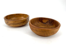 *HOLZSCHALEN MID-CENTURY 2ER SET SERVIERSCHALEN VINTAGE HANDGEDRECHSELT