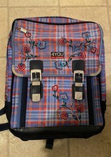 Schulrucksack 4You Kariert Rosa Blau Blumen Guter Zustand