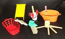 DDR Puppenstube Eimer Wäscheklammer Bügeleisen Waschbrett Wäschekorb Wanne 60Jah