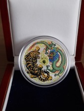 1 oz Silbermünze Australian Drache & Tiger 2018 Color Edition In Kapsel
