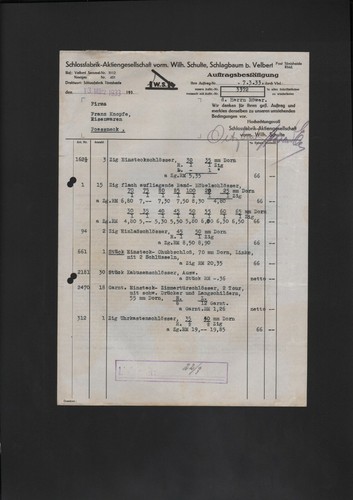 Schlagbaum rechnung 1933 - schlagbaum,,