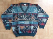 Vintage Herren-Strickpullover in Gr. L, Wollgemisch, Jacquard Muster, 1990er,