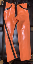 Neu dick 1,5 mm Latex Herren Freizeit Hose Jeans orange Schwarz Größe M Latexus 
