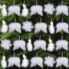 24 Stück Christbaumschmuck Weiß, Weihnachtsbaum Deko Weiß Engelsflügel Wichtel S