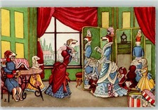 13922910 - Hunde im Salon sign. R. AK Tier, vermenschlicht