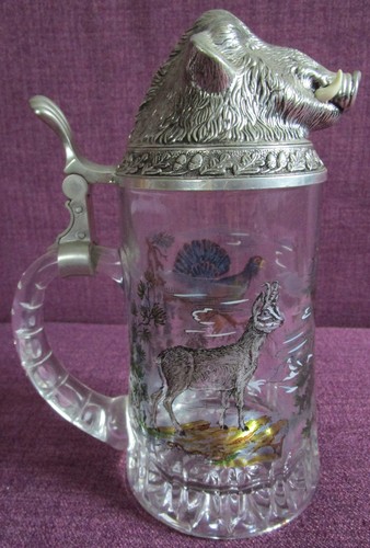 Bierkrug glas mit zinndeckel - glas,