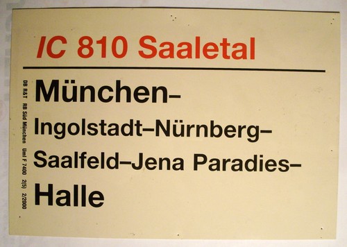 Zuglaufschild 810 saaletal - zuglaufschild,
