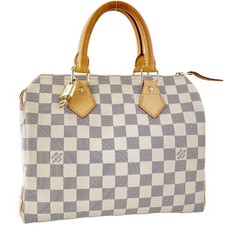 Louis Vuitton Handtasche Damier Azur Speedy 25 Leder Stoff Weiß 3787