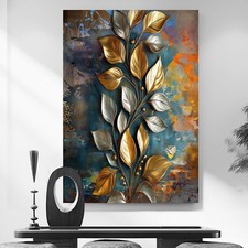 Leinwand Bild Blätter Gold