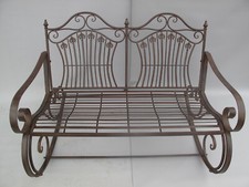 Schaukelbank Gartenmöbel rustikal braun Antikstil Eisen Gartenbank Metallbank