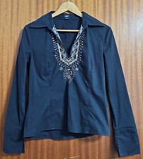 ESPRIT?Oberteil Bluse Shirt?Gr. 38-40 Schwarz mit Stickerei Pailletten