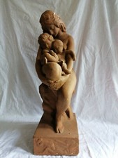 Alte Stuck Gips Figur H 60cm, Frau mit schlafenden Kindern  ungemarkt braun  