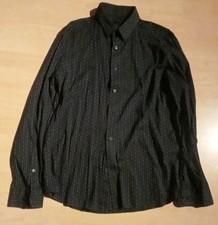 H&M Herrenhemd Langarm, Schwarz  Weiss Gepunktet Baumwolle, Größe L