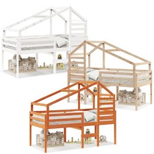 Hochbett mit Dach Holzbett Massivholz Kiefer Kinderbett Hausbett Bett Lattenrost