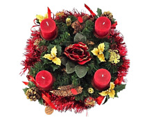 Adventskranz Rot Gold künstliche Tanne 30 cm Kerzen Zapfen Rote Rose