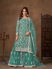 Aqua Grün Netz Bestickt Sharara Anzug mit Dupatta | Braut Festlich Ethno Wea