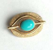 Brosche als Auge mit Türkis selten Ethno Indianer Gold 333 Gelbgold 8K (3004)