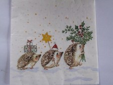 3 lose Servietten  PPD Weihnachten Christmas Hedgehogs 3 Igel laufen im Schnee