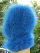 3 Schicht langhaar Mohair Balaklava soft  fuzzy thick  Schlüpfmütze royal blau