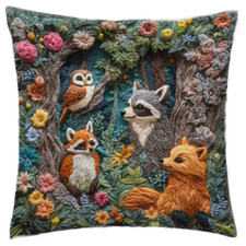 Kissen mit Füllung 45x45cm Waldtiere bedruckt , Dekokissen, Fuchs, Eule, Wolf