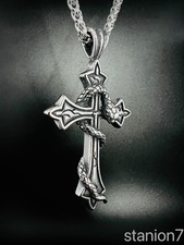 Schlange Kreuz Anhänger Edelstahl Kette Ritter Krieger Cross Schmuck Biker 401A