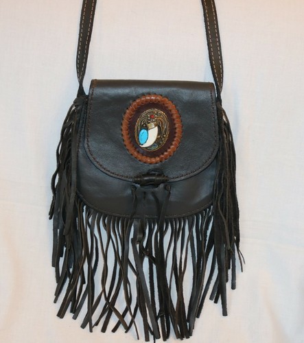 Leder fransentasche schwarz - leder,